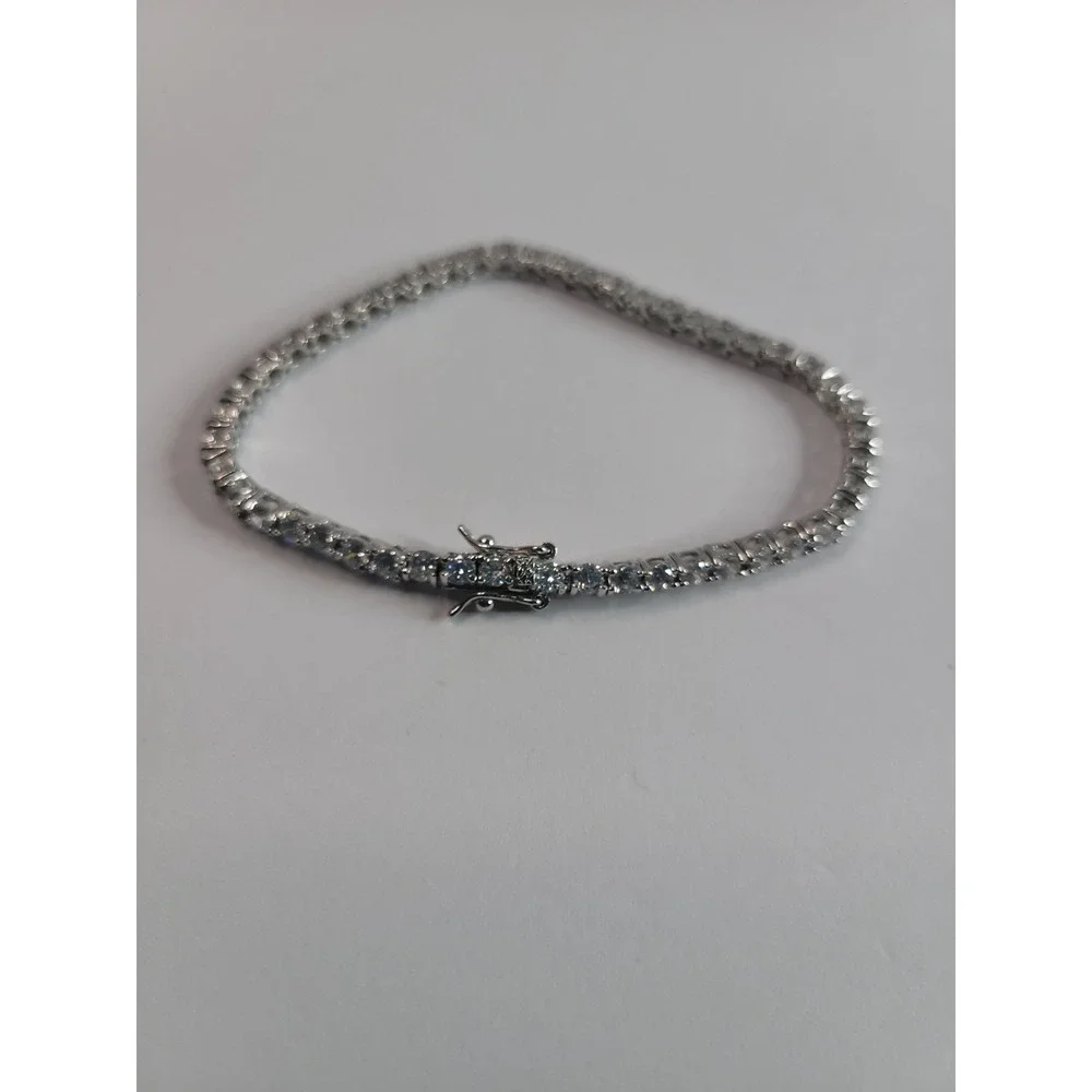 Silver Tone Clear Rhinestone Tennis Bracelet Square Link Box Clasp Formal Jewelr